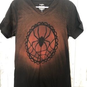 Men’s black T-shirt, Halloween, spider, graphic, bleached, size small